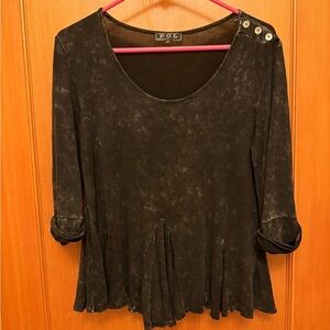 POL Black Peplum Blouse with 3/4 Sleeves